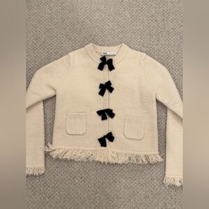 Zara Beige Cardigan with Black Bows